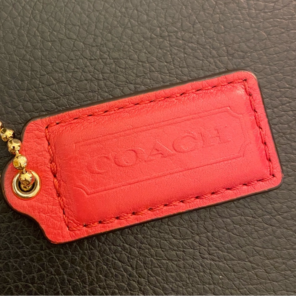 Coach Reddish-Pink Leather Hang Tag with Gold Chain